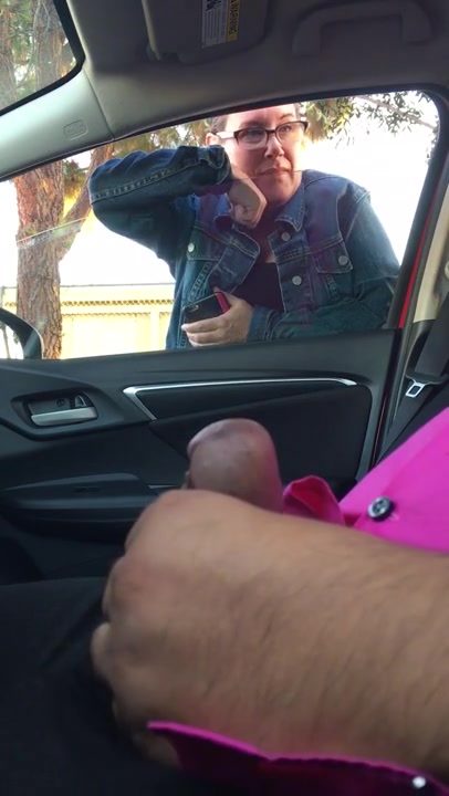 Carsexold - Old lady watching a guy dick flashing in car and jerking off